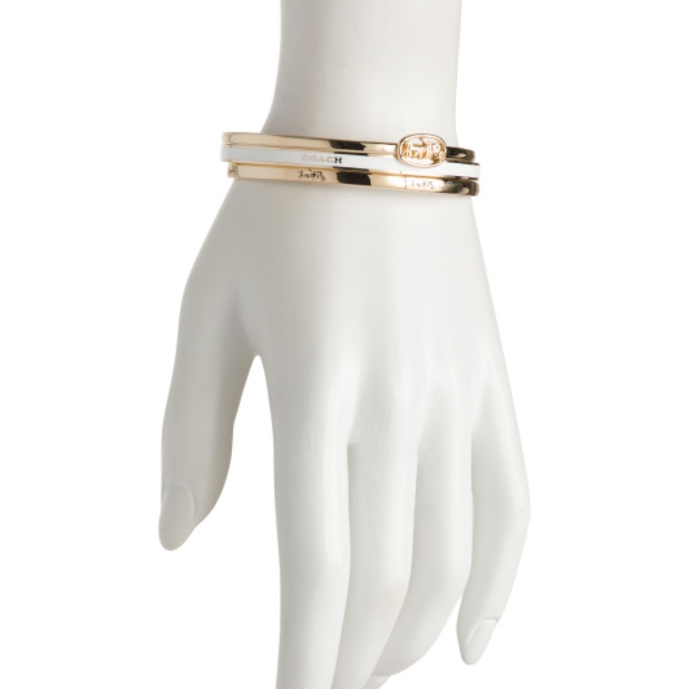 NWT! Coach set of 3 bangle bracelets. Gorgeous set in gold, white + Gift wrap - Picture 2 of 16